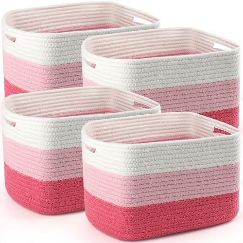 4 Pack Storage Baskets for Organizing, and Clothes, Cotton Rope Basket for by Unknown