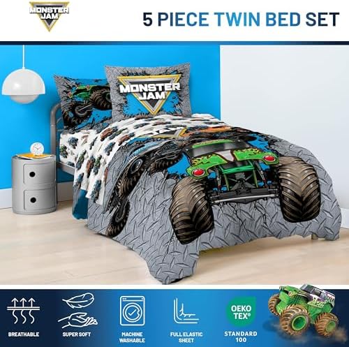 Monster Jam Twin Comforter Set 5 Piece Kids Sports Bedding - Image 4