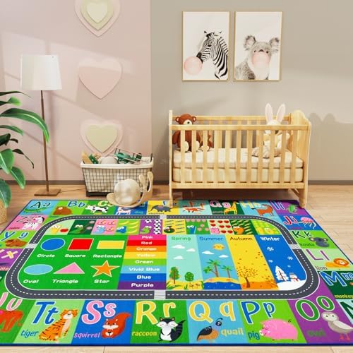 HOMORE Kids Educational Rug, 4x6 Green Kids Rugs - Image 4