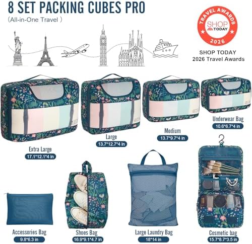 Veken 8 Set Packing Cubes for Travel Essentials, Anti-Wrinkle Buckled Suitcase - Image 2