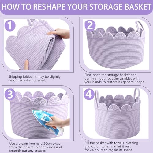 LemonRoad Round Woven Basket Lavendor Purple - Image 3
