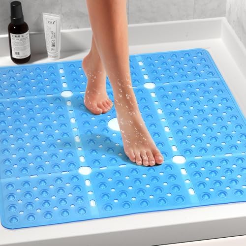 Large Square Shower Mat Bathtub Bath Mat Non Slip Blue 27"x27" - Image 2
