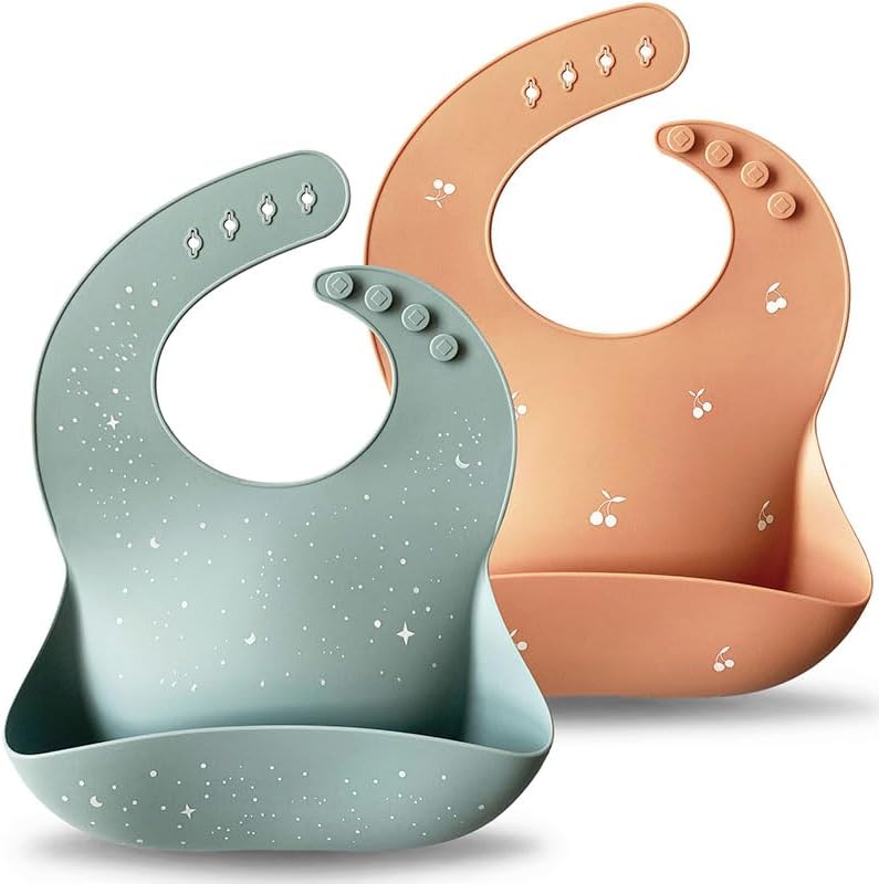 Moonkie Silicone Baby Bibs Set of 2, Waterproof Feeding Bibs by Moonkie
