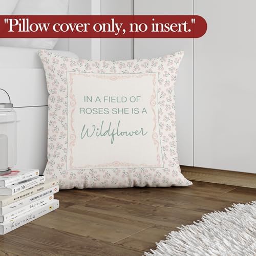 in A Field of Roses She is A Wildflower Throw Pillow Cover, Baby Girl Nursery - Image 3