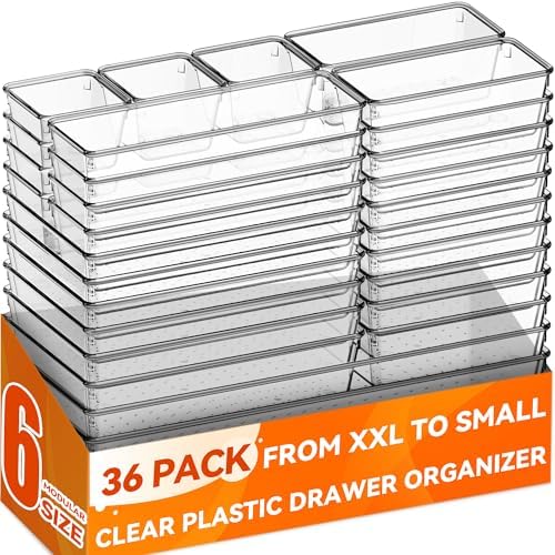 Criusia 36 Pack Large Clear Plastic Drawer Organizer Bins by Criusia