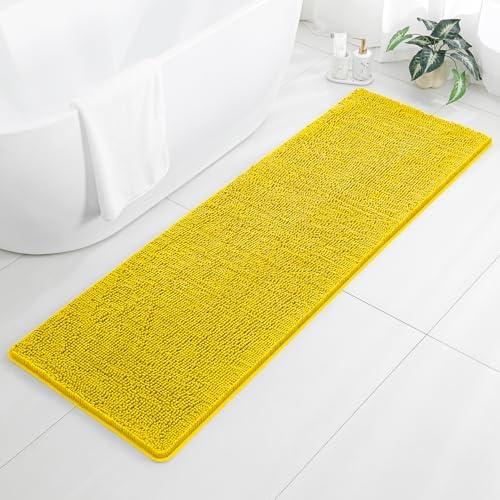 Chenille Bathroom Runner Rug 24"x72" Yellow, Plush Bath Mat by Kildoss