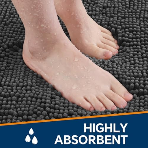 Chenille Bathroom Rug 30"x50" Dark Gray, Large Plush Bath Mat - Image 4