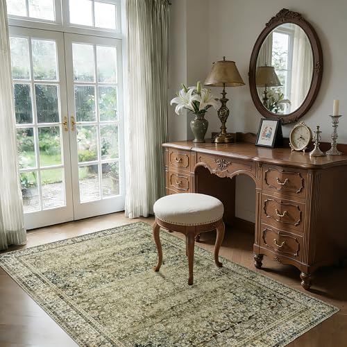 Olive Green Area Rug 5x7 for Living Room Boho Neutral Bedroom Rugs Washable - Image 2
