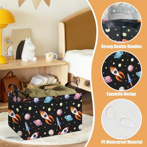 Rectangular Space Planet Rocket Storage Bin Boys Toy Organizer - Image 3