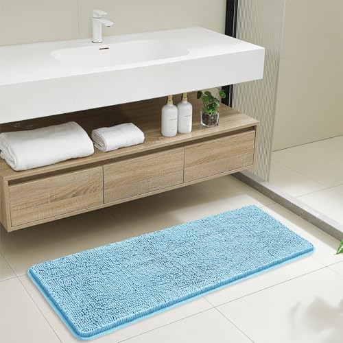 Chenille Bathroom Runner Rug 17"x47" Sky Blue, Plush Bath Mat - Image 7
