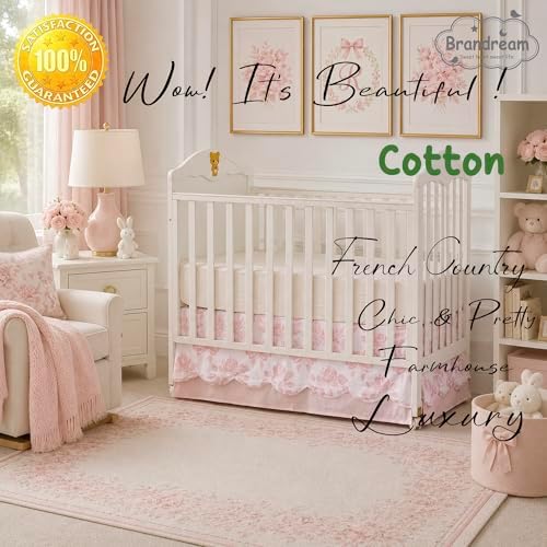 Brandream Scallop Edge Organic Cotton Crib Skirt Girls Toddler Bedskirt Baby - Image 3