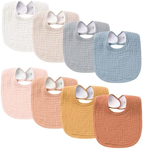 Konssy 8-Pack Muslin Baby Bibs, Adjustable Fit by Konssy