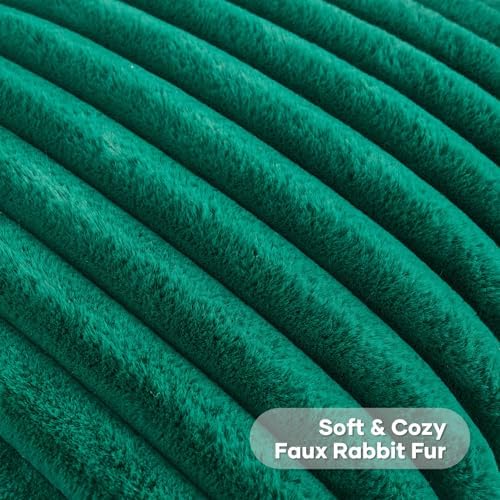 FUTEI Pack of 2 Faux Fur Throw Pillow Covers 12x20 Inch, Emerald Green - Image 2