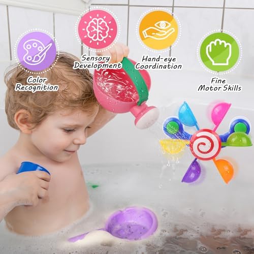 Baby Bath Toy, Kids Watering Can Bathing Spoons Windmill Water Toys Set of 3 - Image 3