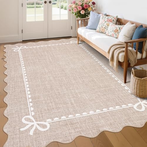 GarveeHome Scalloped Bow Rug 6x9 Washable Camel Rug by GarveeHome