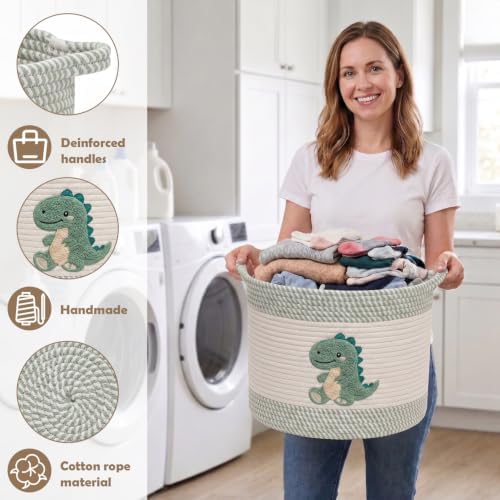 Baby Laundry Basket for Nursery, Large 15”x12” Dinosaurs Storage Baskets - Image 4
