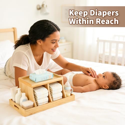 Three colors Diaper Organizer, Wooden Diaper Caddy Organizer, Changing Table - Image 3