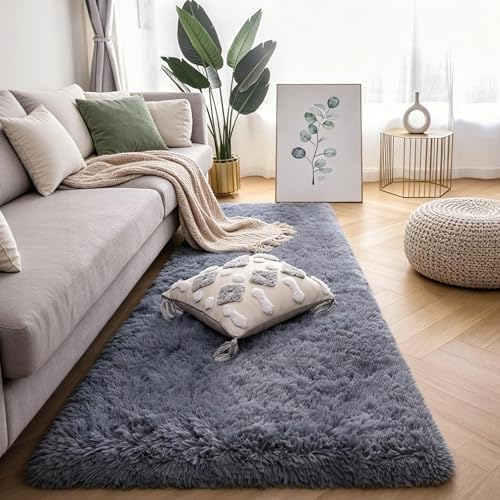 KICHOWUA Grey Fluffy Shag Rug 2x6 - Image 2