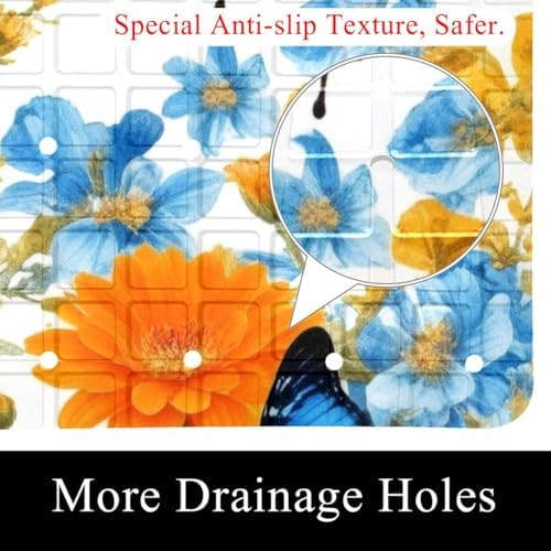 Bathtub Mat Non Slip 26.8x15.1In, Butterflies Flowers Bath Mat - Image 2