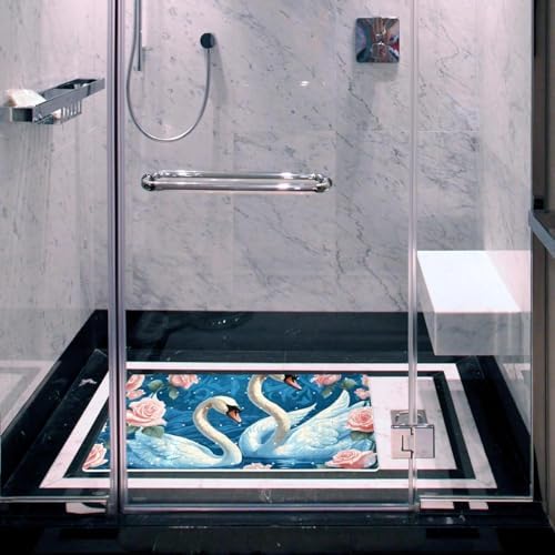 Shower Mat Non Slip, Swans Roses Flower Anti Slip Bath Mat - Image 6