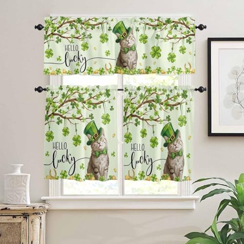 Vandarllin Lucky Cat St. Patrick's Day Kitchen Curtains and Valances Set - Image 3