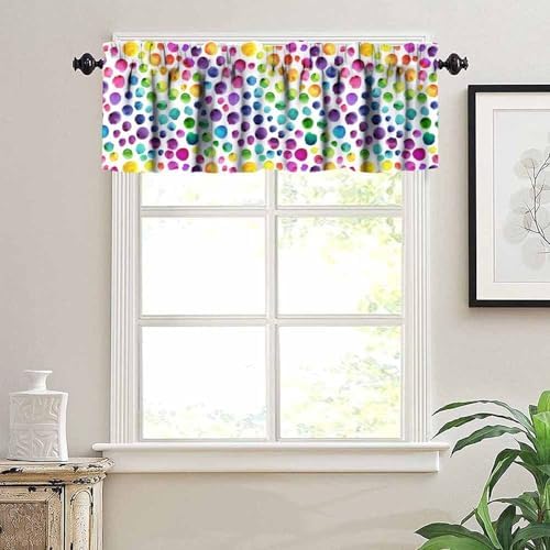 Colorful Rainbow Valance Curtain, Watercolor Retro Polka Dots Modern Geometric - Image 2