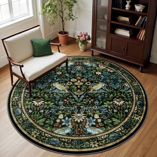 Rugalia Vintage Floral Round Rugs 6ft, Washable Boho Large Circle Rug - Image 5