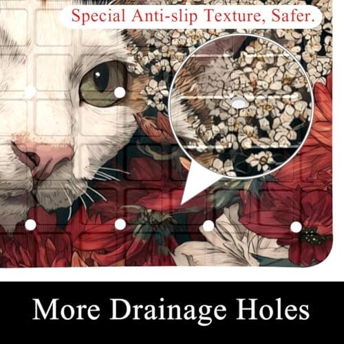 Bathtub Mat Non Slip 26.8x15.1 Inch, Cat Flowers Shower Mat - Image 2