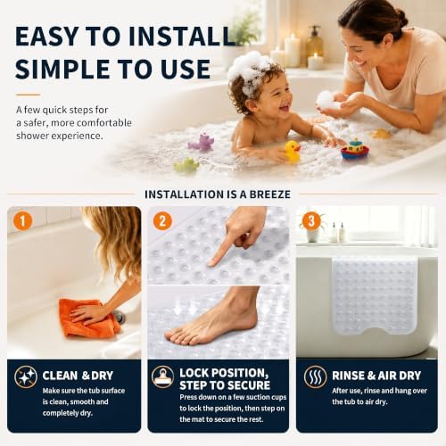 Yimobra Non Slip Bath Mat for Tub 40x16, 2 Pack Long Bath Tub Mat - Image 4