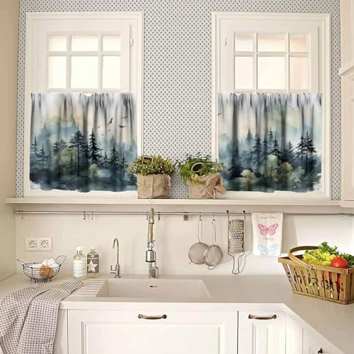 Forest Valance Curtain for Kitchen, Window Treatment Watercolor Style Nature - Image 2
