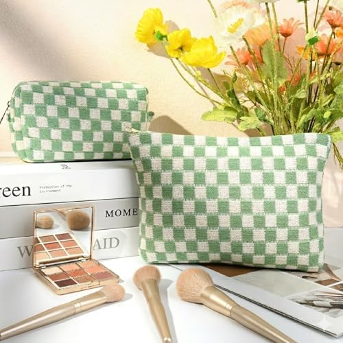 SOIDRAM 2 Pcs Checkered Makeup Bag Large Cosmetic Bag Toiletry Bag Makeup Pouch - Image 5