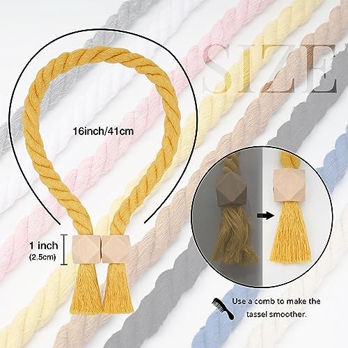 NICEEC 4 Pack Wooden Polyhedron Magnetic Curtain Tiebacks Boho Home Decor Drape - Image 4