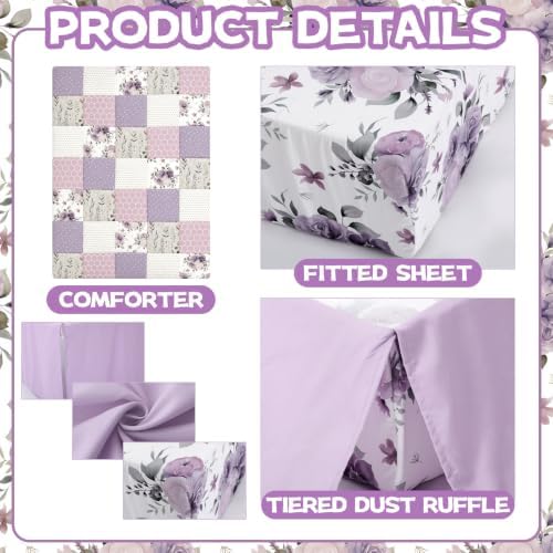 Hahafelt 3 Piece Patchwork Flowers Baby Crib Bedding Set - Image 3