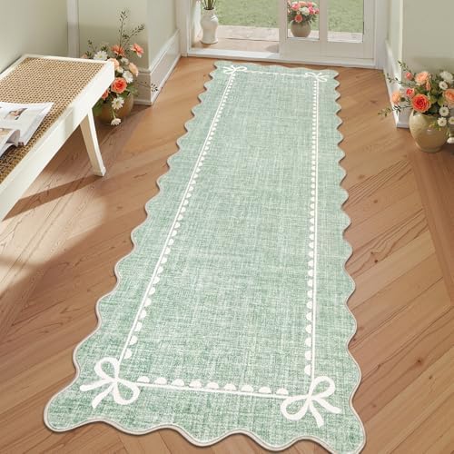 GarveeHome Scalloped Hallway Runner Rug 2.5x10 Non Slip Sage Green Rugs by GarveeHome