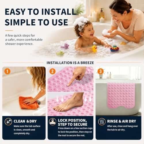 Yimobra Non Slip Bath Mat for Tub 40x16, Extra Long Bath Tub Mat - Image 4