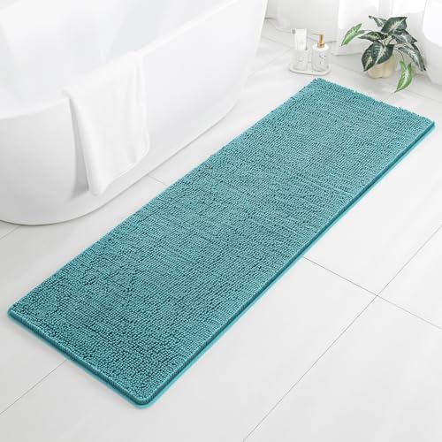 Chenille Bathroom Runner Rug 24"x72" Aqua, Plush Bath Mat by Kildoss
