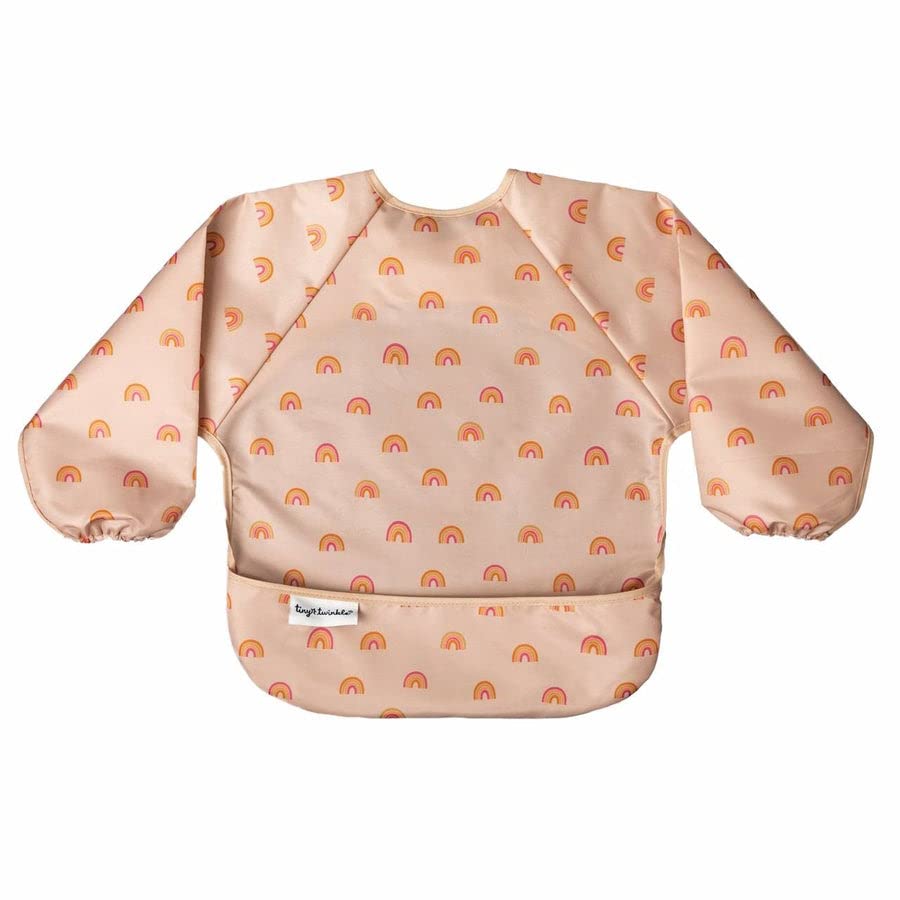 Tiny Twinkle Mess Proof Baby Bib,Waterproof Smock Baby Bib for Eating,Machine Washable Long Sleeve Bib,Baby Led Weaning,Toddler Bib,BLW Supplies(Boho Rainbow, Small 6-24 Months)