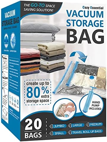 Vacuum Storage Bags with Hand Pump, Vacuum Seal Space Saver Bags, 20 Combo by CozyEssential