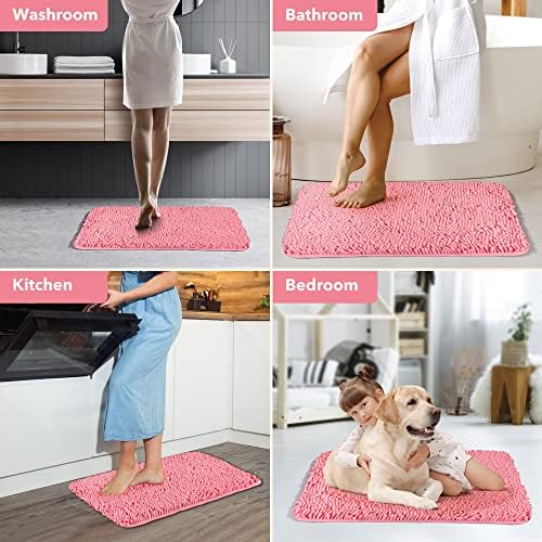 Yeaban Chenille Pink Bathroom Rug 26"x44", Non-Slip Rubber Backing - Image 6