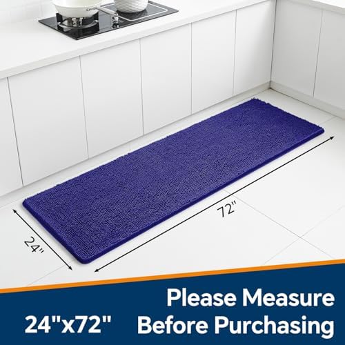 Chenille Bathroom Runner Rug 24"x72" Royal Blue, Plush Bath Mat - Image 2