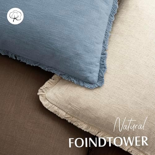 Foindtower Decorative Linen Fringe Throw Pillow Covers 26×26 Misty Blue - Image 4