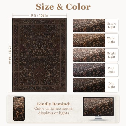 Floral Animal Print 9x12 Rugs for Living Room, Vintage Farmhouse Tree of Life - Image 2
