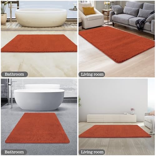 Yeaban Chenille Rust Bathroom Rug 30"x50", Non-Slip Rubber Backing - Image 5
