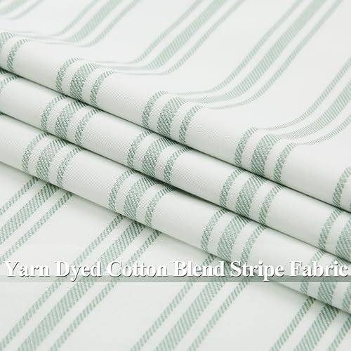 ZJDECOR Short Cotton Blend Green White Striped Blackout Curtains 63 Inch - Image 5