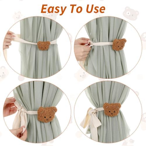 Ymapinc 4Pcs Bear Nursery Curtain Ties, Bedroom Window Decor - Image 6