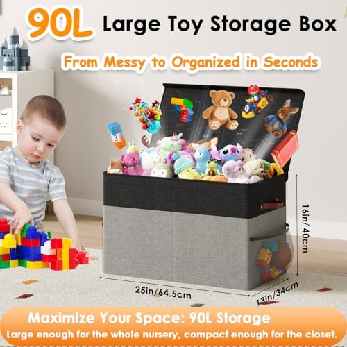 Large Toy Storage Box with Lid, Toy Chest with Divider, Foldable Organizer - Image 2