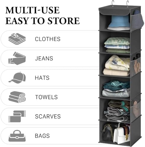 Simple Houseware 6 Shelf Hanging Closet Organizer, Dark Gray - Image 5