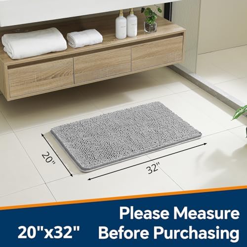 Chenille Bathroom Rug 20"x32" Gray, Non-Slip Plush Bath Mat - Image 2