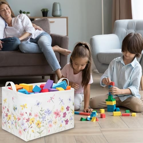 Boho Flower Nursery Basket, Waterproof collapsible storage box, Fall Wildflower - Image 2