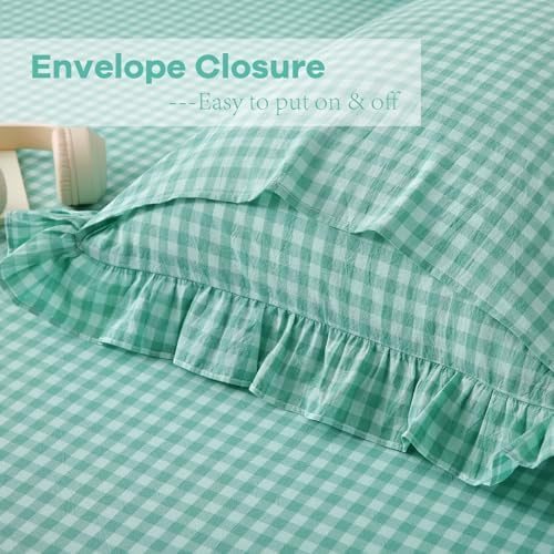 2 Pack Spa Blue Gingham Ruffle Standard Pillow Shams 20"x26" - Image 4